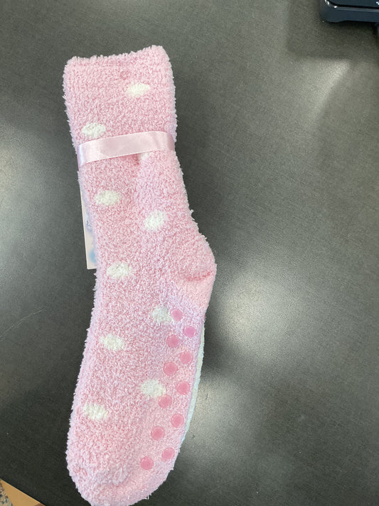 2 Pair Snowman & Pink Polka Dot shea Butter, Eucalyptus and Mint Infused Spa Socks