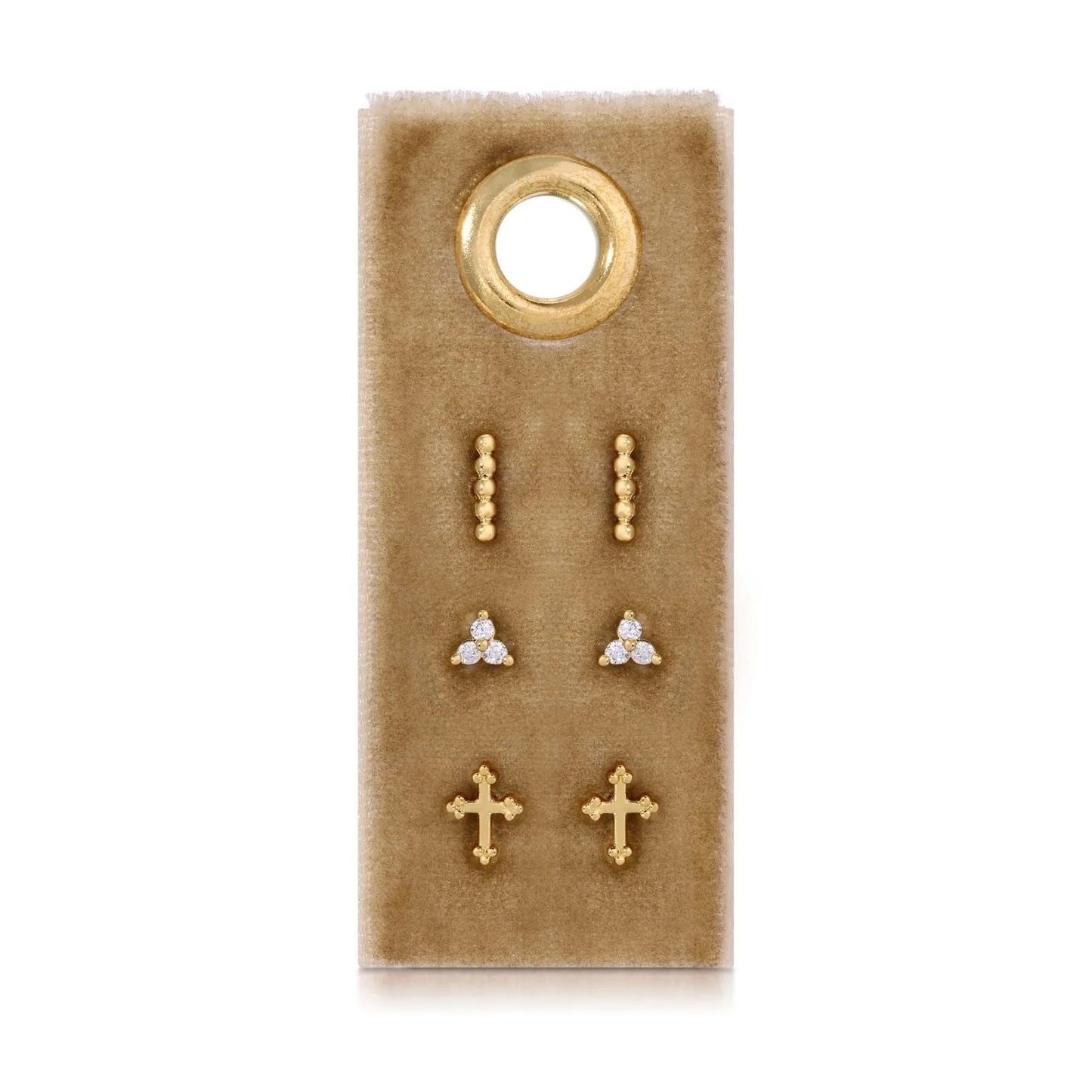 Set/3 Cross Accented Earring Stud Set