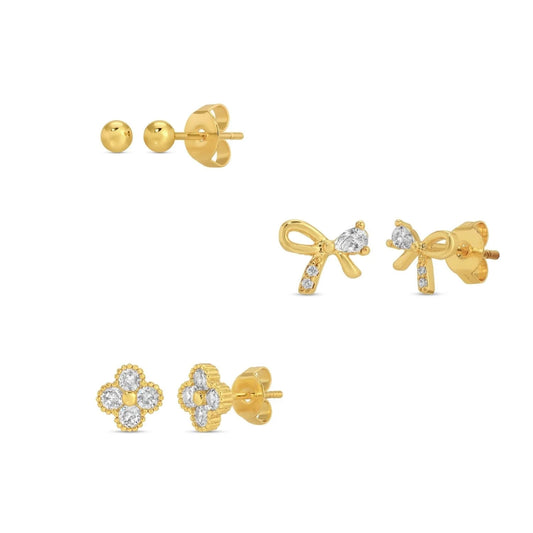 Set/3 Bow Accented Stud Earring Set