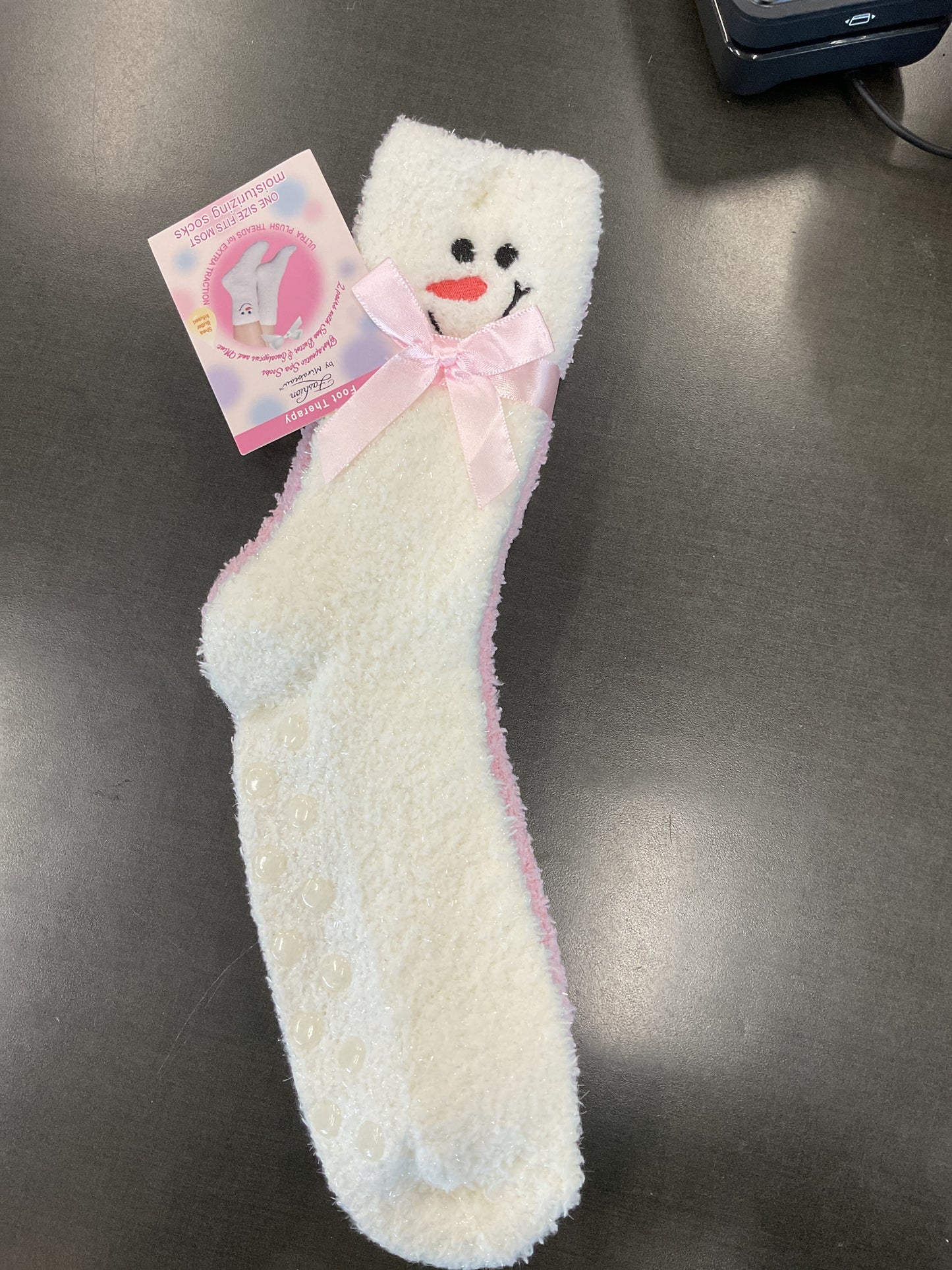 2 Pair Snowman & Pink Polka Dot shea Butter, Eucalyptus and Mint Infused Spa Socks