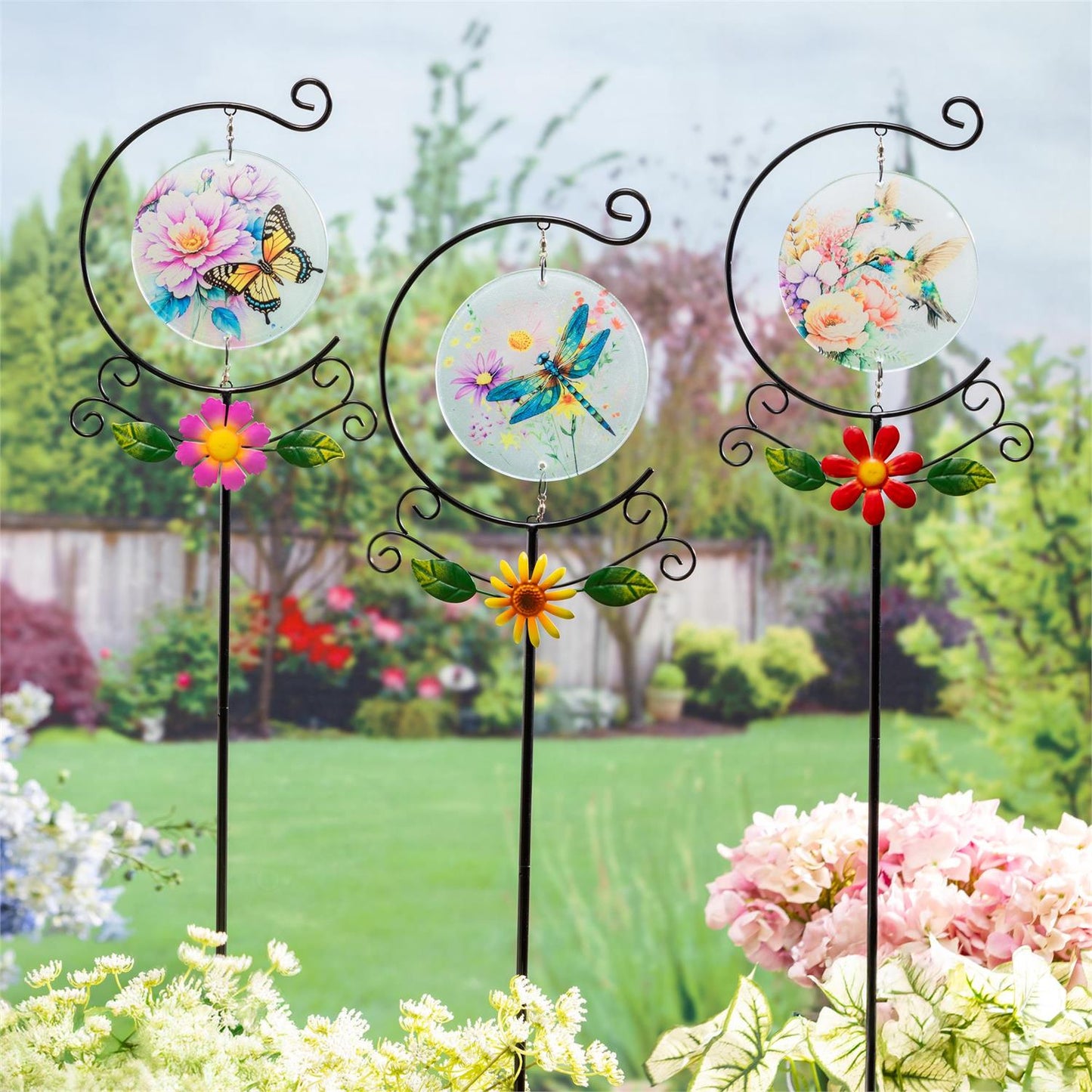 Pollinator Garden Metal and Glass Stake