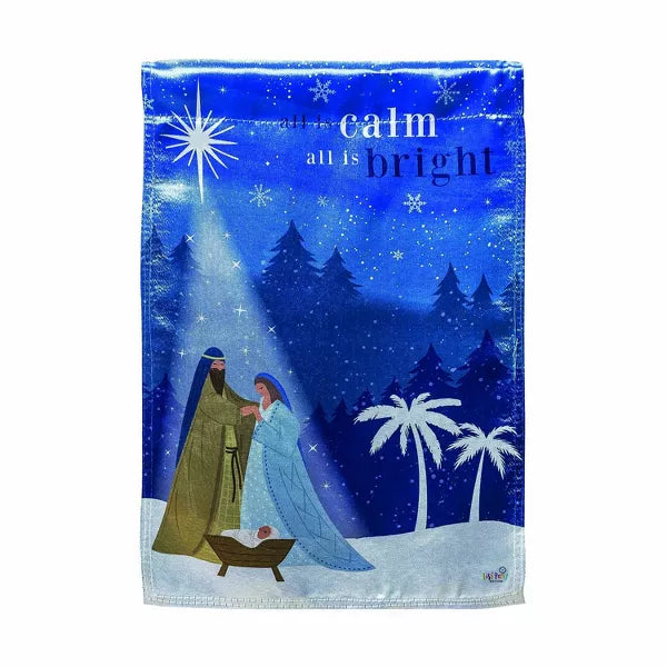 All is Calm Nativity Lustre Garden Flag