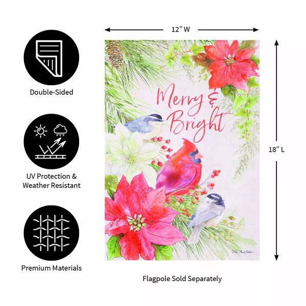 Merry and Bright Cardinal Suede Garden Flag