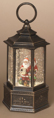Lighted Spinning Water Globe Lantern w/ Holiday Scene, 2 Asst