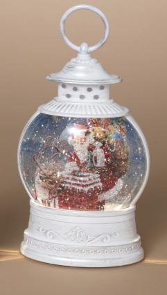 Lighted Spinning Water Globe Lantern w/ Holiday Scene and Timer, 2 Asst