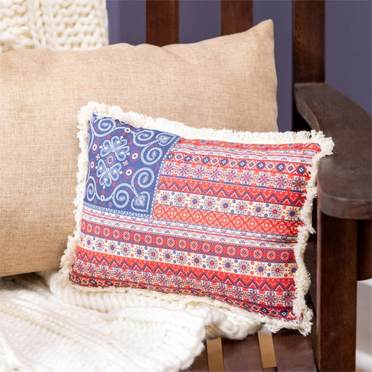 Americana BOHO Flag Frayed Edge Travel Pillow
