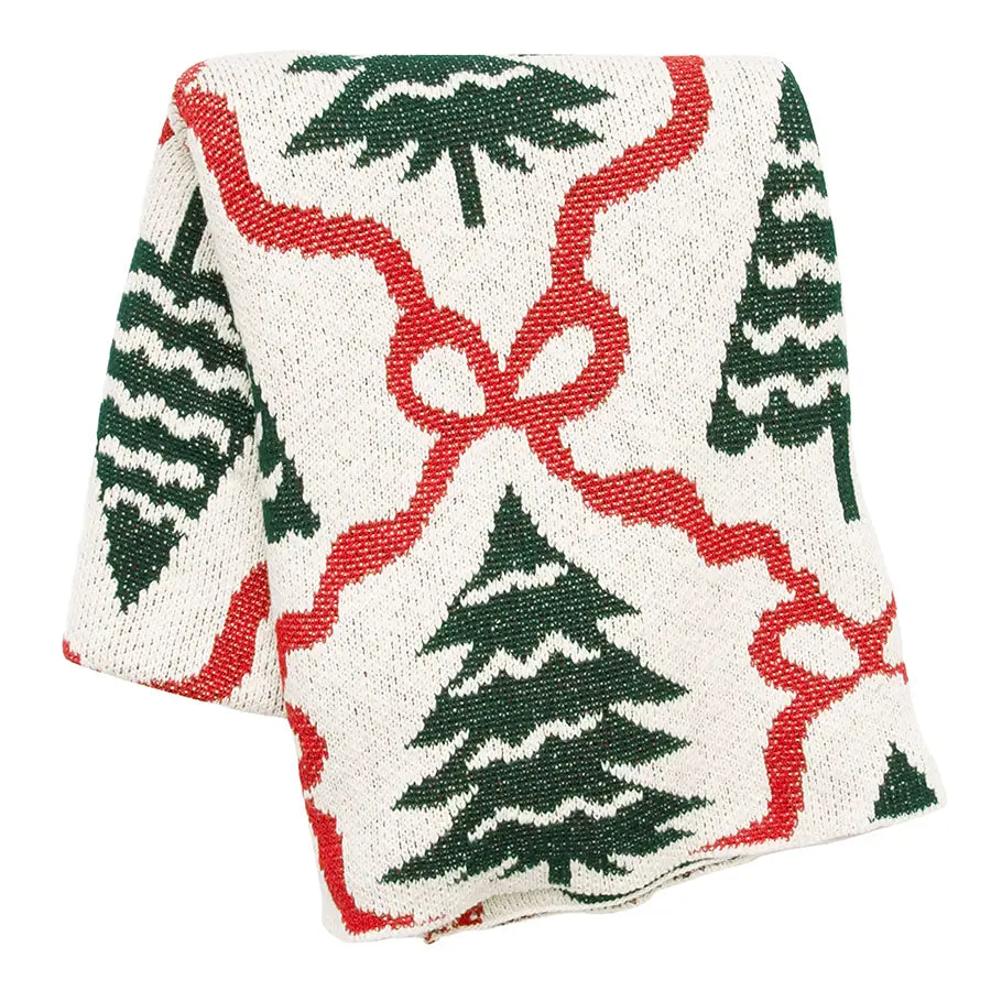Christmas Trees & Bows Knit Throw Blanket