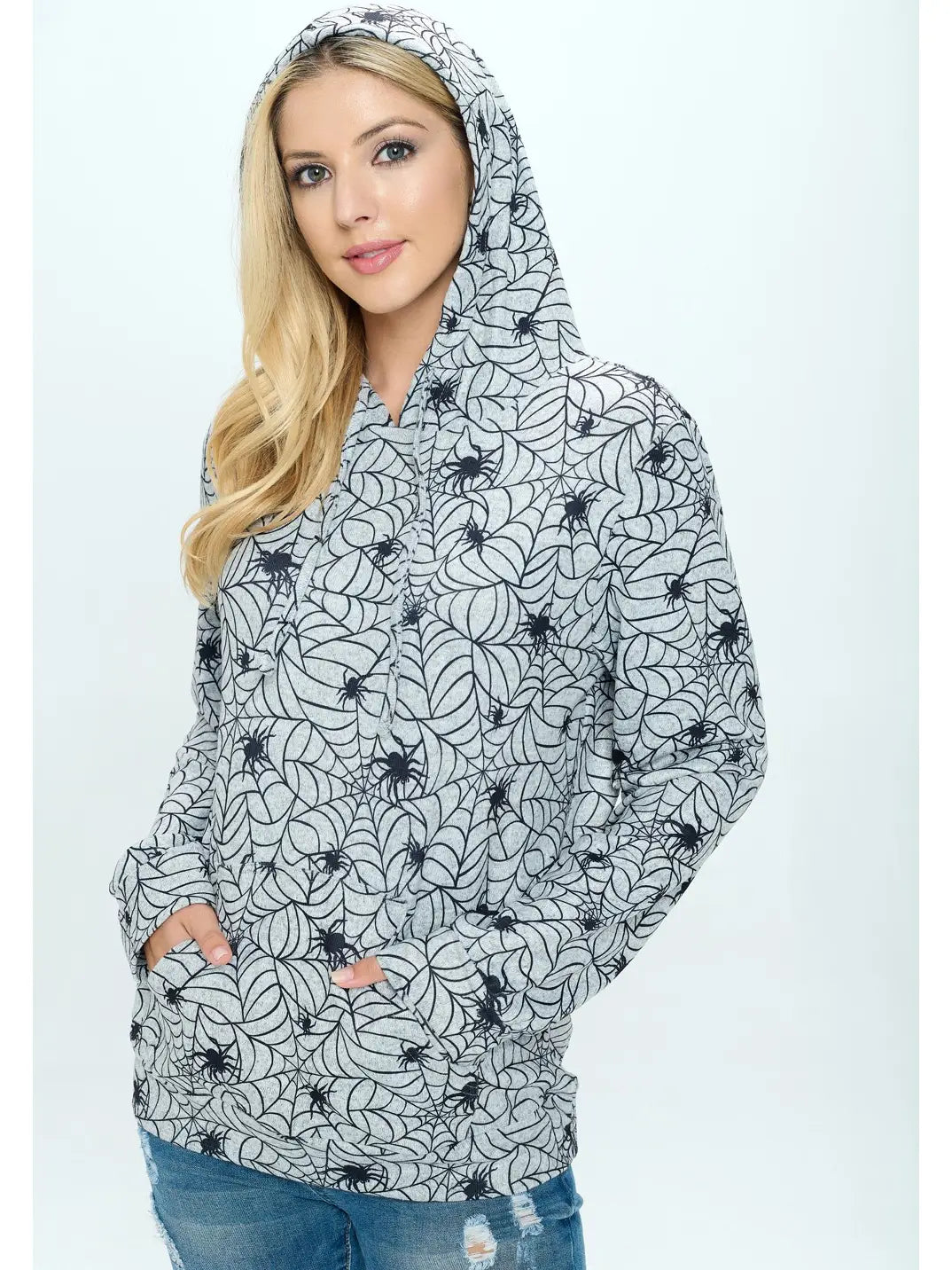 Spider Web Print Pullover Hoodie