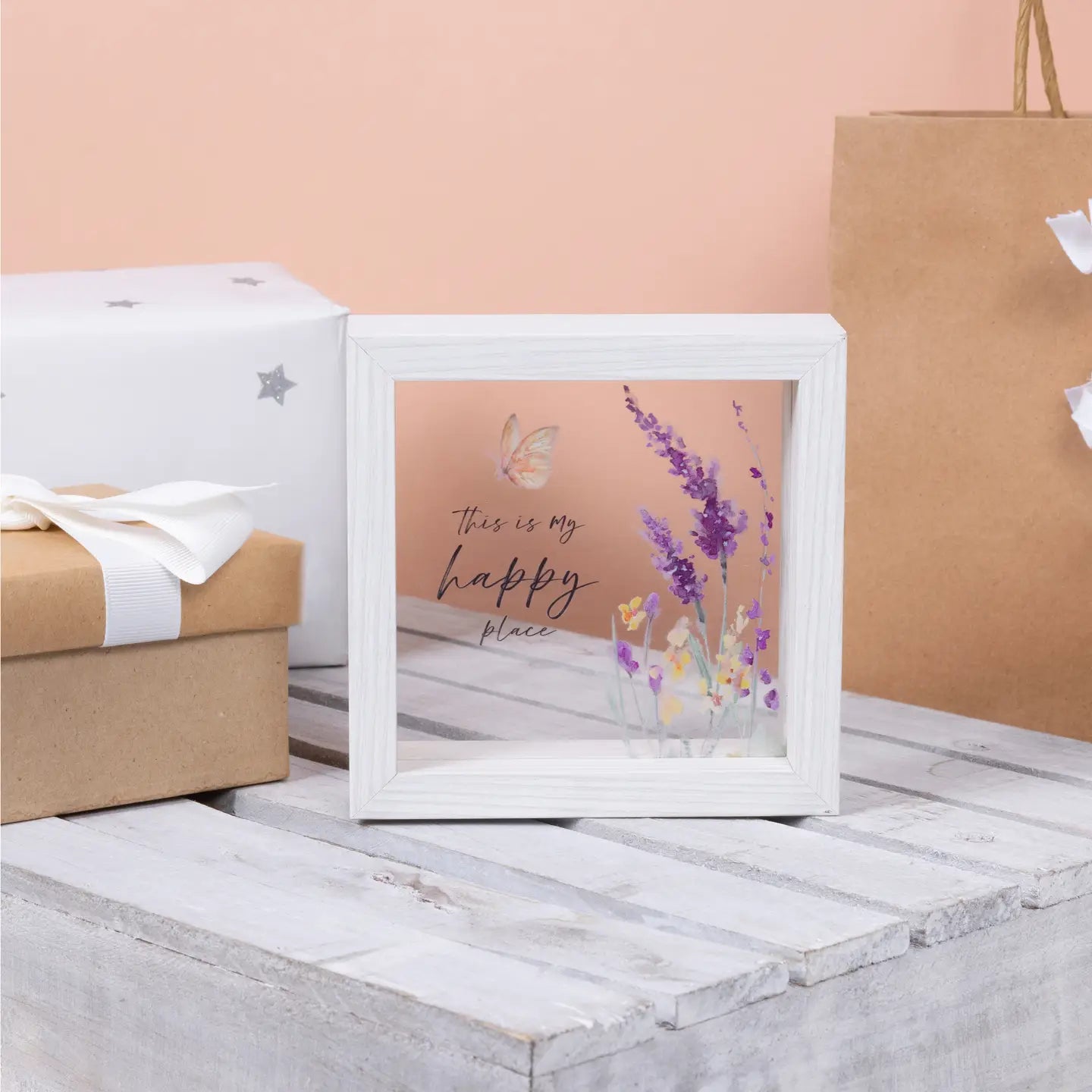 'Happy' Framed Glass Plaque