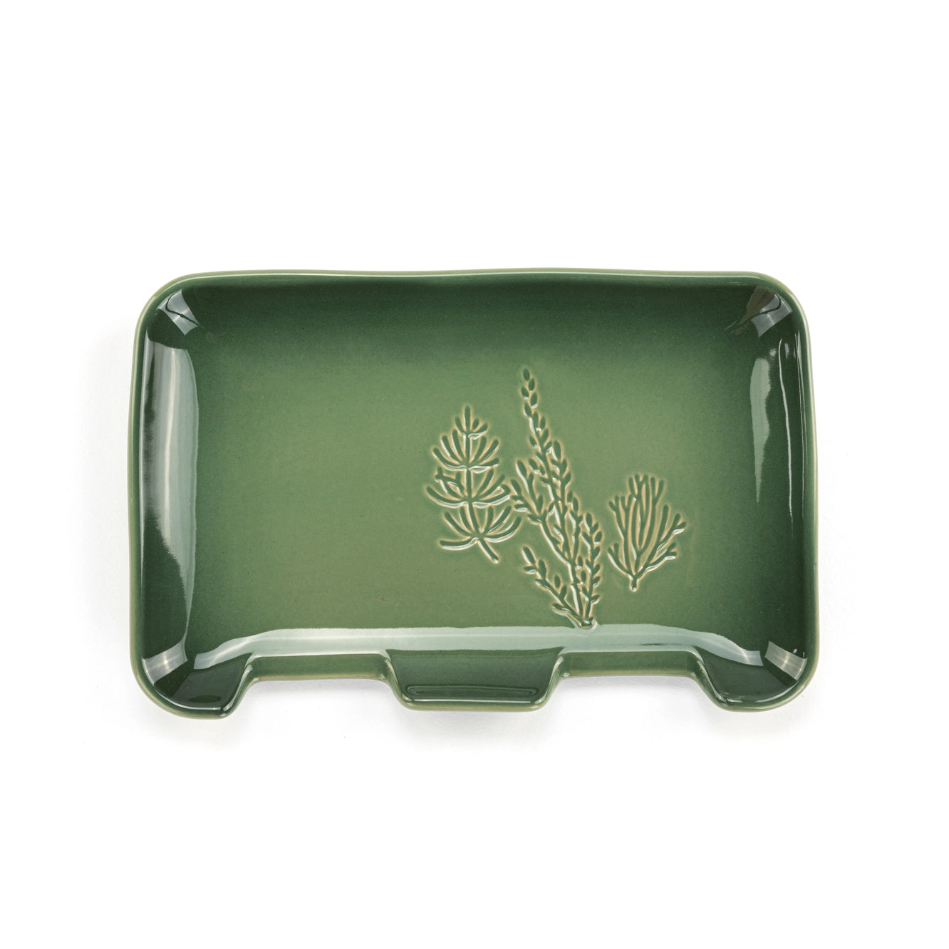 Green Pressed Floral Double Spoon Rest