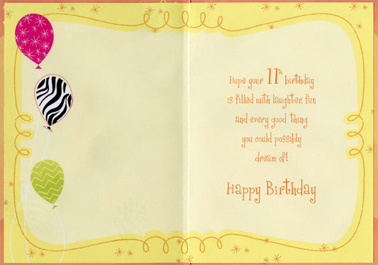 Age 11 Birthday Card - Girl
