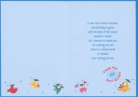 Colorful Fish and Crab Holding Diploma Teacher Appreciation / Thank You Card