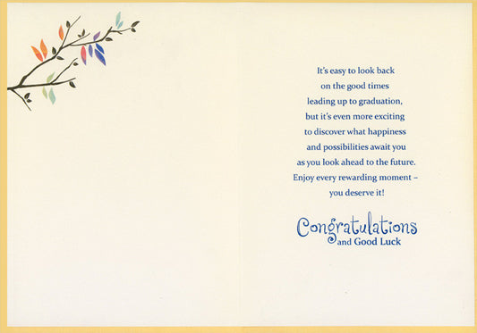 Colorful Leafy Background : Gold Foil Branches Graduation Congratulations Card from All of Us