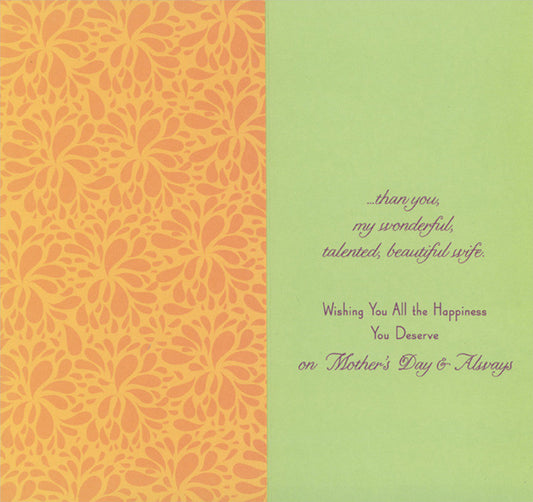 Green Stripes, Purple Flowers on Green Mother's Day Card for Wife