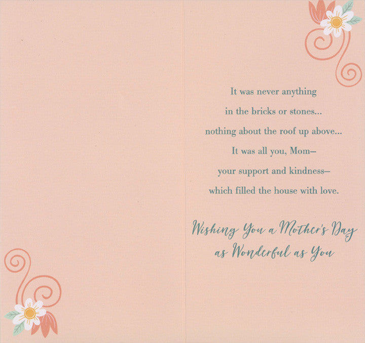 Light Brown House and Sun Behind Light Blue Banner Mother's Day Card for Mom