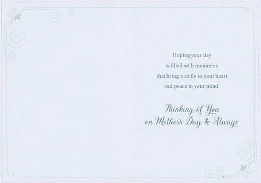 Wishing You Peace Yellow Flowers, Blue Banner and Thin Lined Gold Foil Border Mother's Day Sympathy Card
