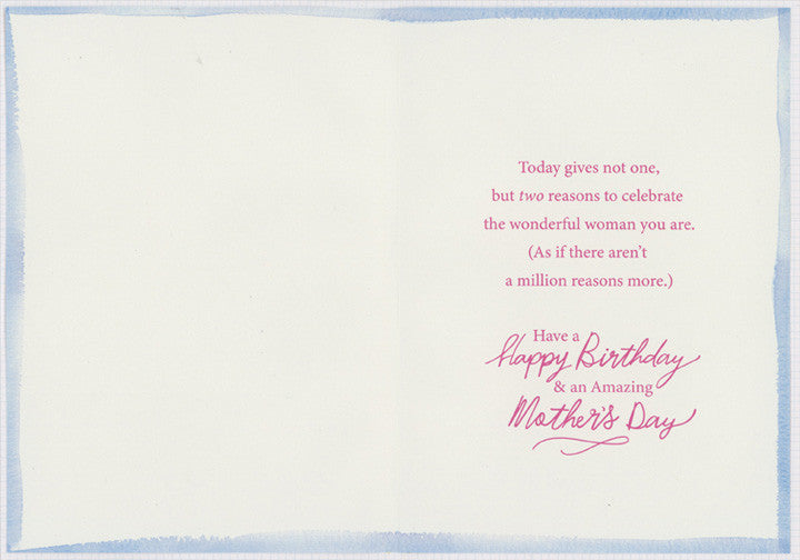 Slice of Happy Birthday Cake with Pink Frosting on Light Blue Grid Mother's Day Birthday Card