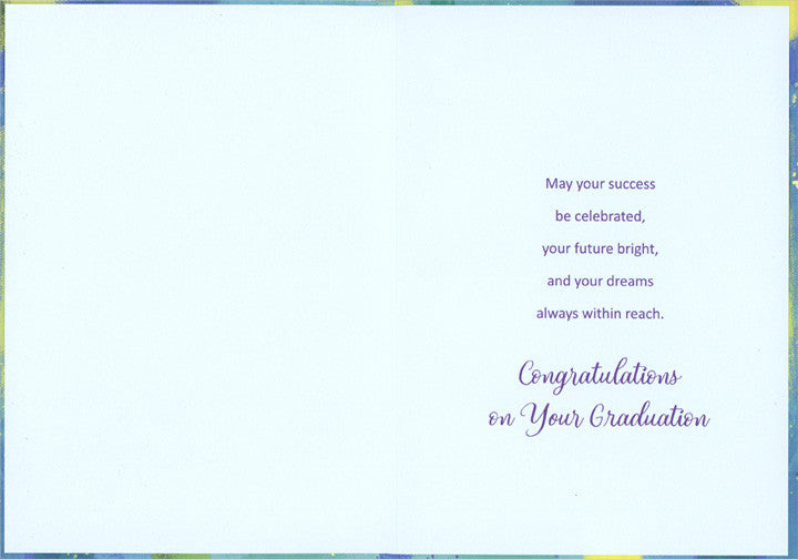 Blue Diamond and Diploma on Blue and Green Graduation Congratulations Card
