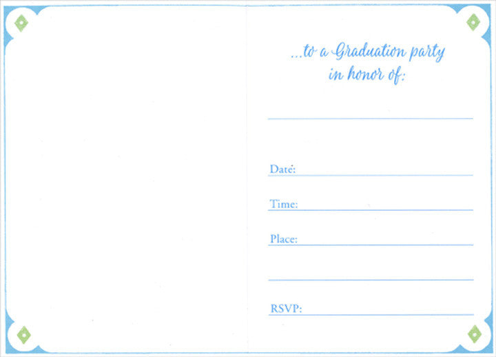 You're Invited: Blue Cap and Blue Diamonds on Black Package of 8 Graduation Party Invitations