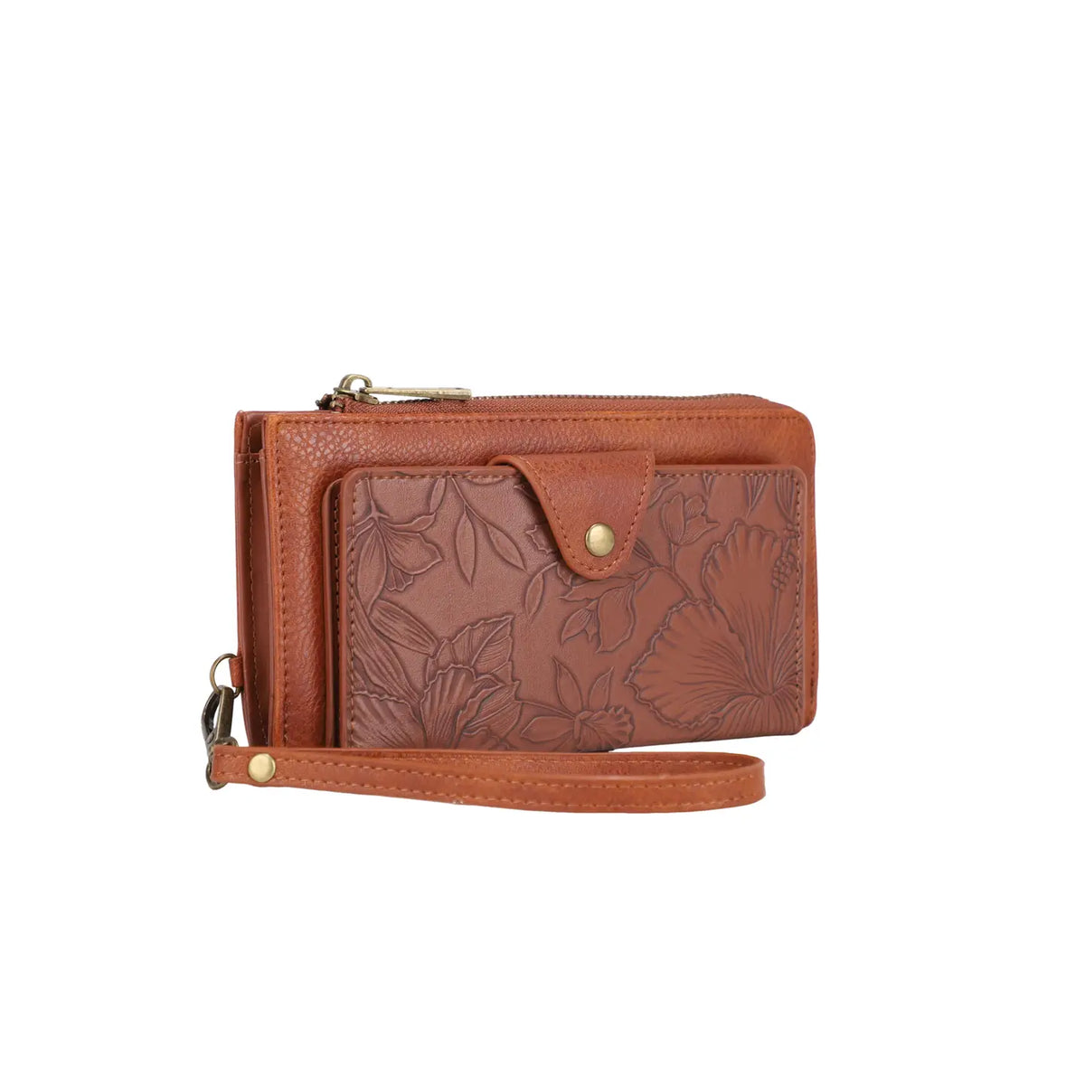 Andrea Wallet with Tooled Hibiscus Detail (Brown)