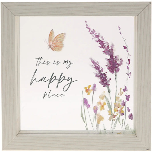 'Happy' Framed Glass Plaque