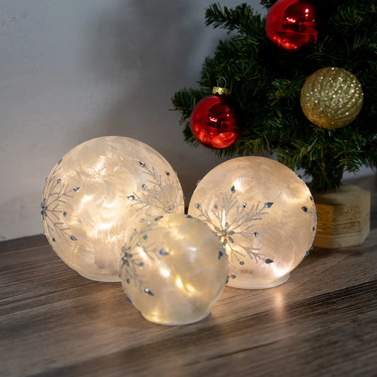 Battery Operated Glass Snowflake Globes