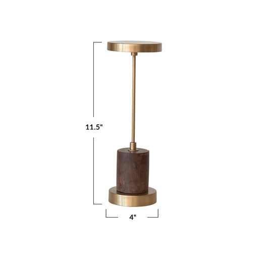 Metal & Mango Wood LED Table Lamp w/ Touch Sensor, Antique Brass Finish