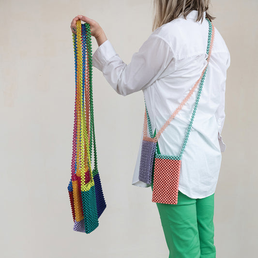 Handmade Acrylic Beaded Two-Tone Crossbody Phone Case