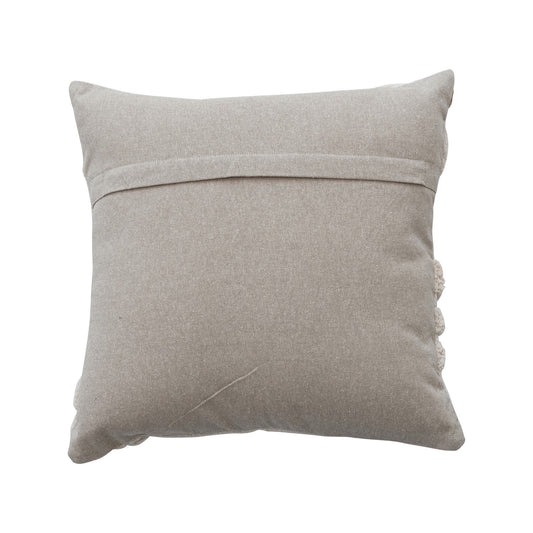 18" Square Cotton Slub Pillow with Tufted Flowers