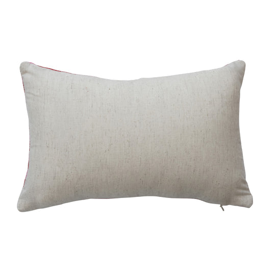 Cotton Velvet Embroidered Lumbar Pillow with Geometric Pattern