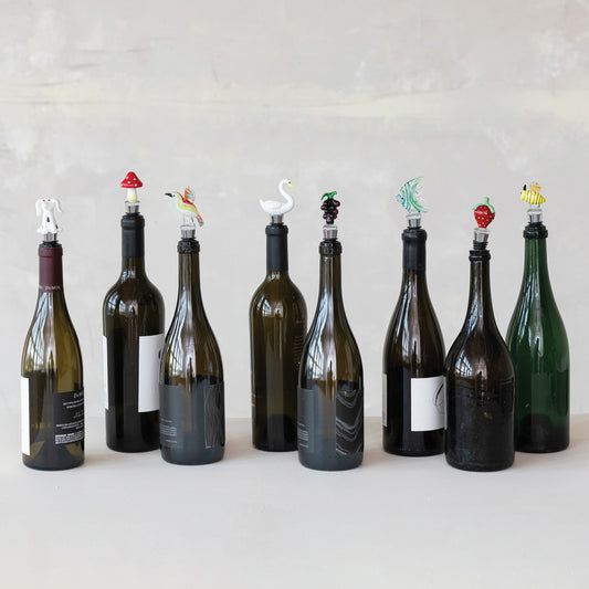 Zinc Alloy Bottle Stopper with Hand-Blown Glass Figure, 8 Styles