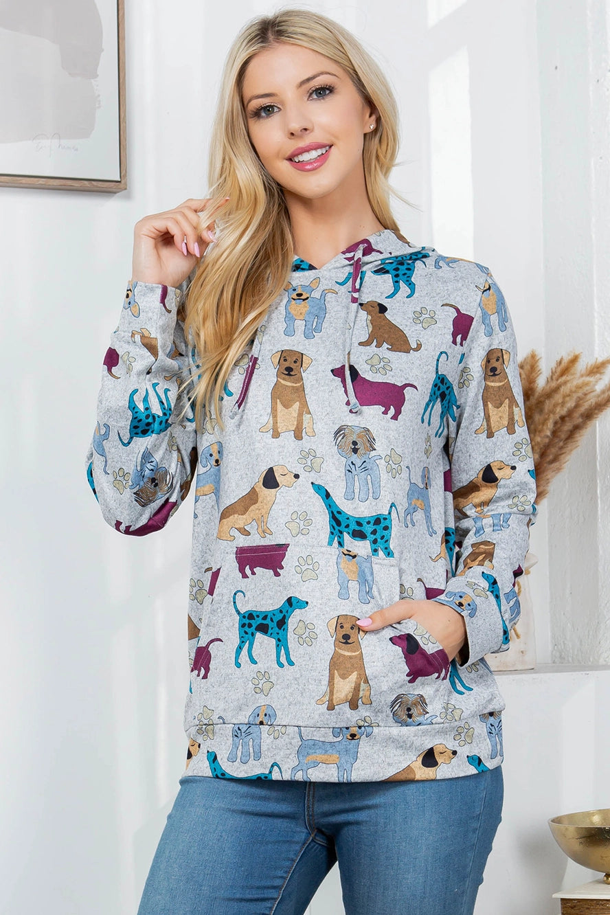 Dog Print Sweater Knit Pullover Hoodie