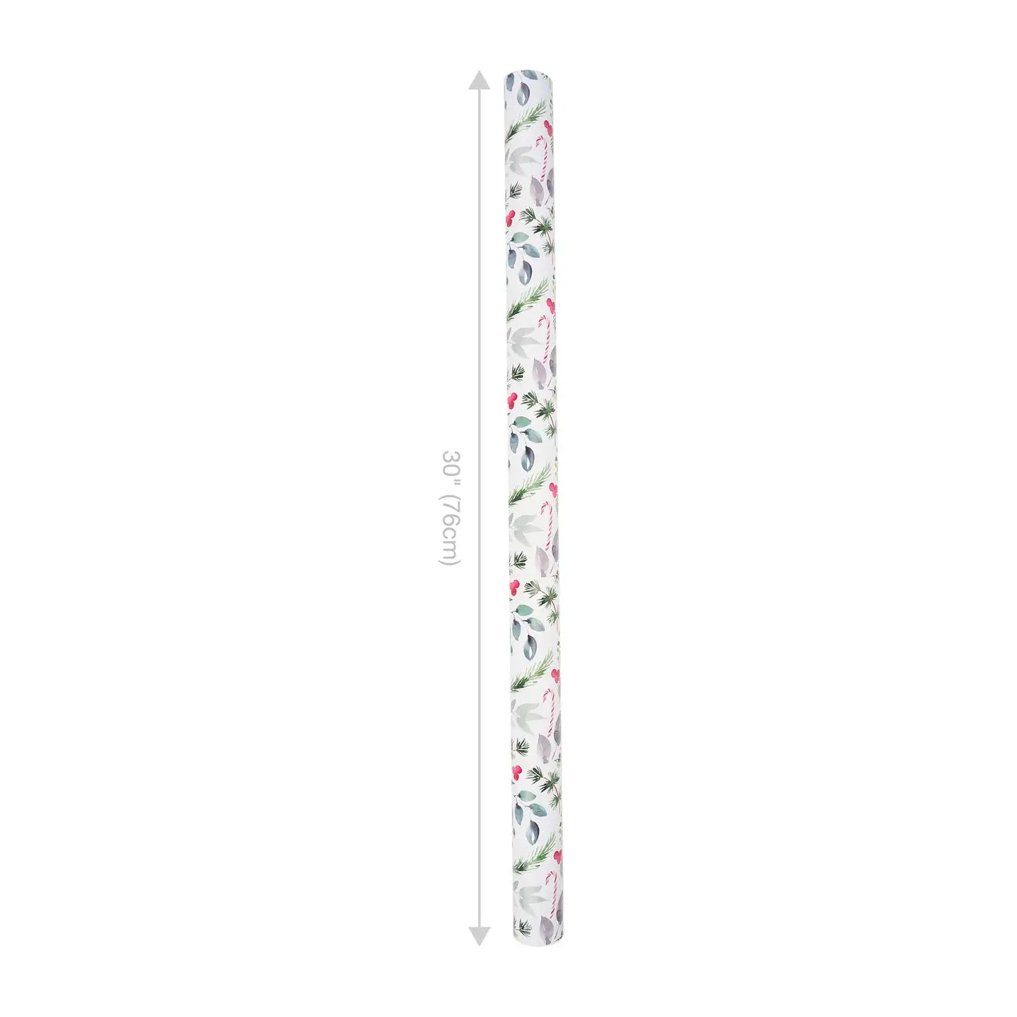 30" X 10' Reversible Holiday Wrapping Paper | Watercolor Holly/Green and White Lattis