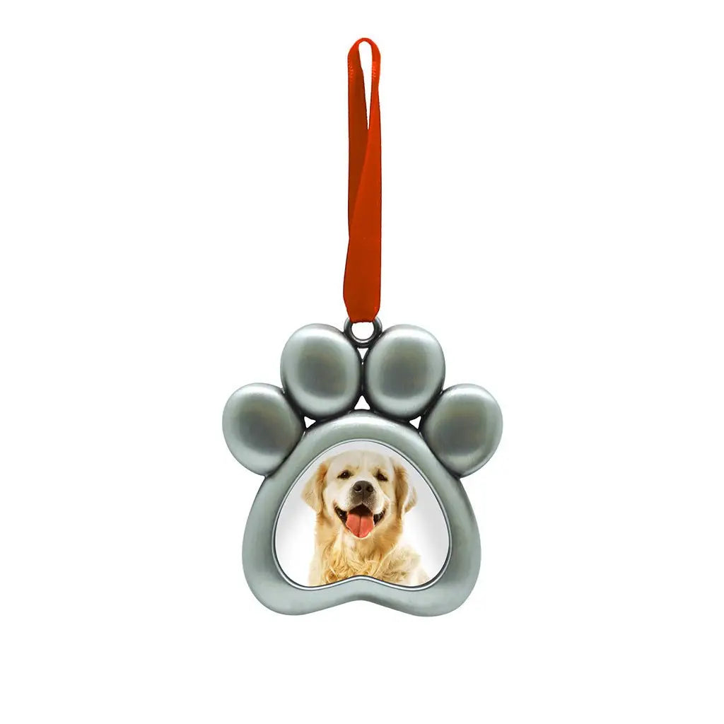 Paw Shaped Pet Picture Holiday Ornament, Silver