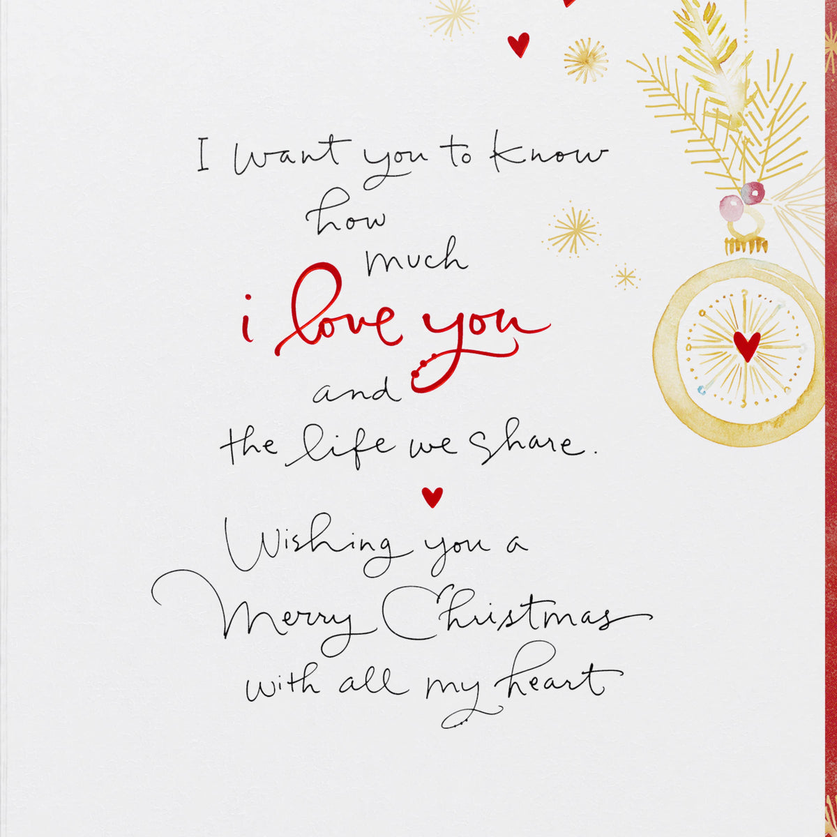 Christmas Card for Wife (Gold Ornaments)