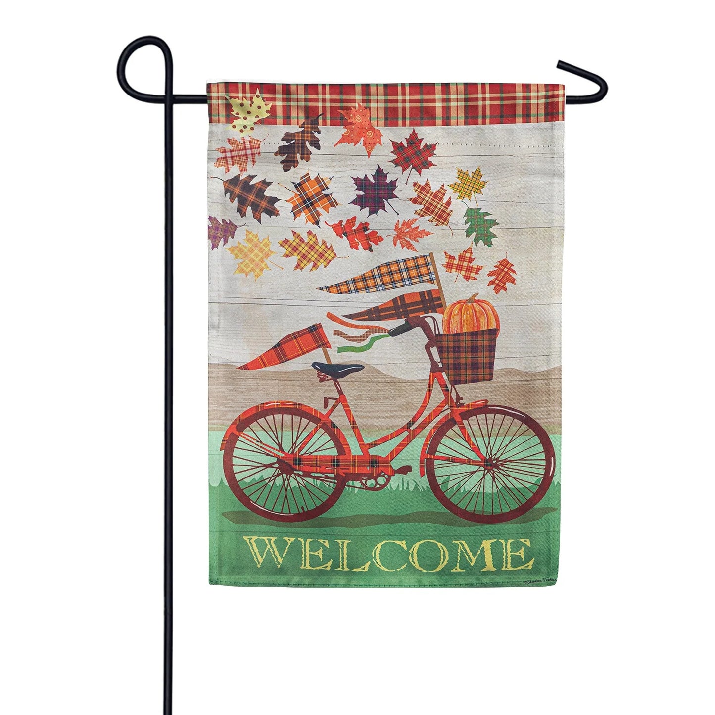 Fall Bicycle Plaid Double Sided Garden Flag
