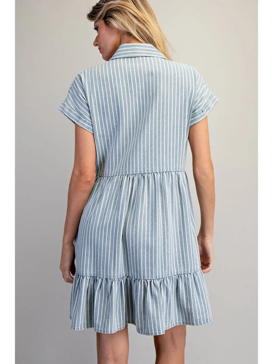 Striped Button Down Tiered Mini Dress