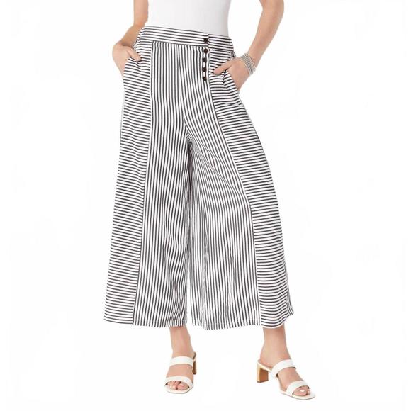 Striped Textured Pants with Side Button