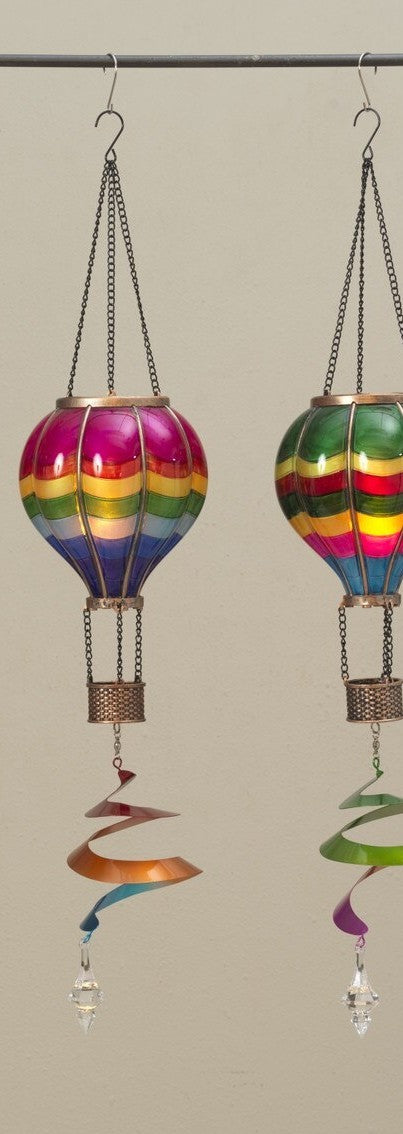 Solar Fire Glow Lighted Hot Air Balloon Lantern with Spinner