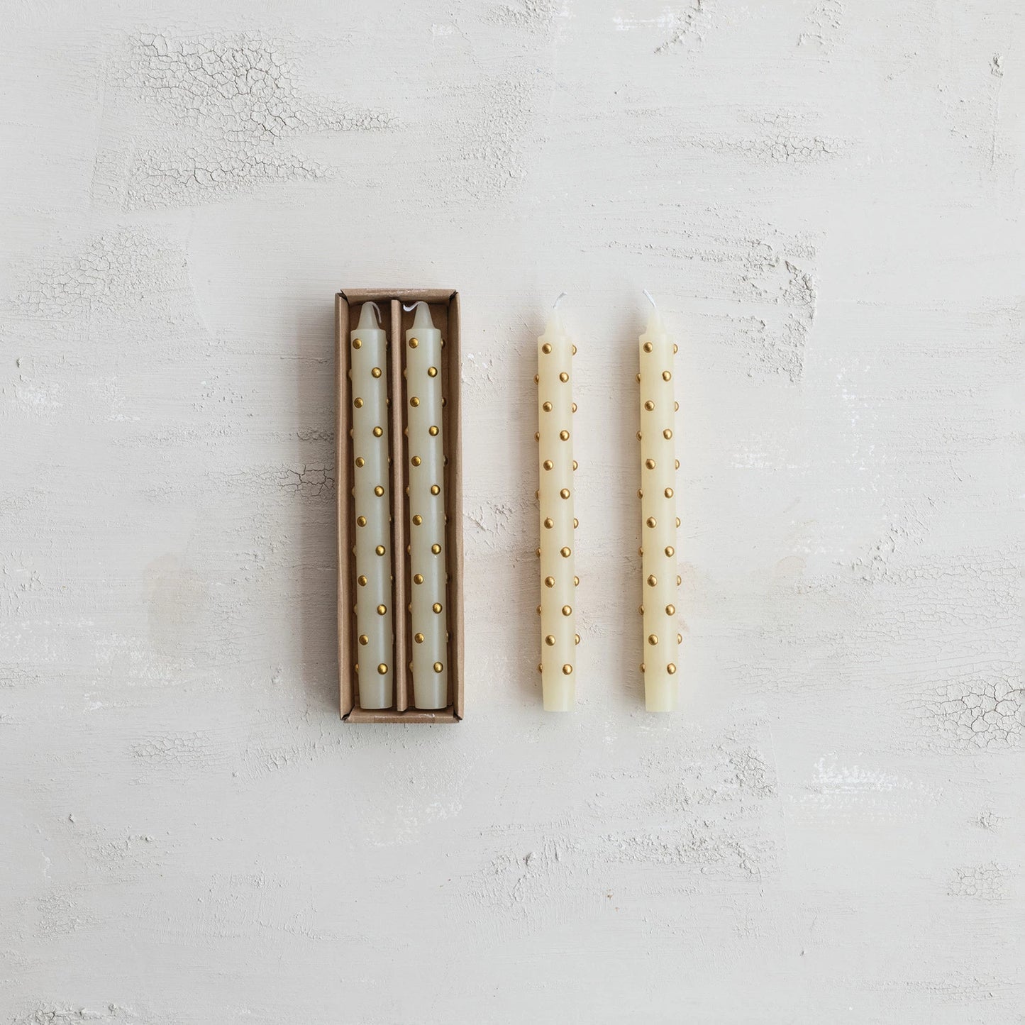 Unscented Taper Candles with 3D Dots in Box, Set of 2