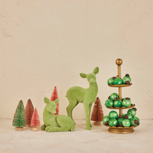 4-1/2"L x 2-3/4"W x 4-3/4"H Flocked Resin Sitting Deer, Mint Color