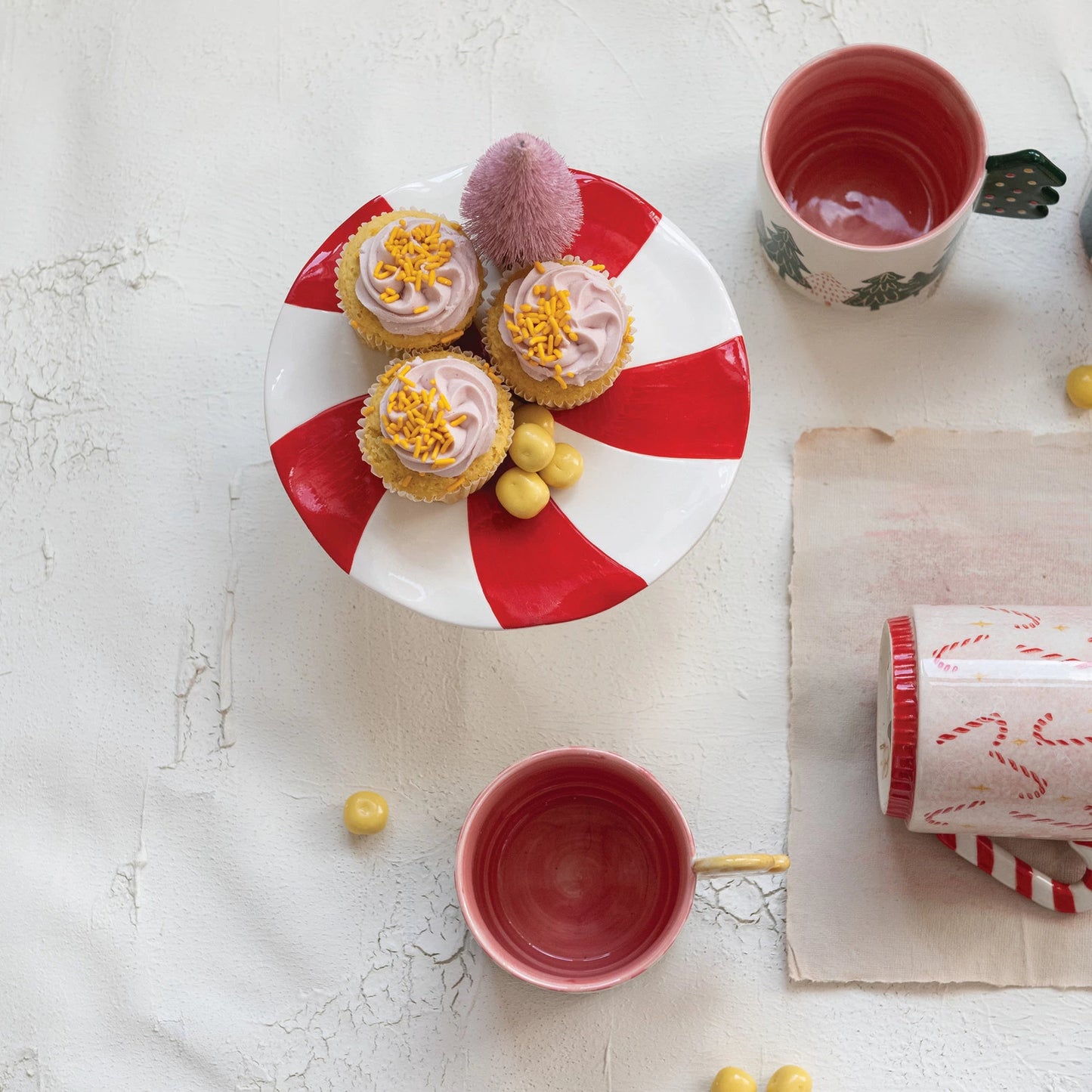 Hand-Painted Ceramic Peppermint Candy Shaped Pedestal