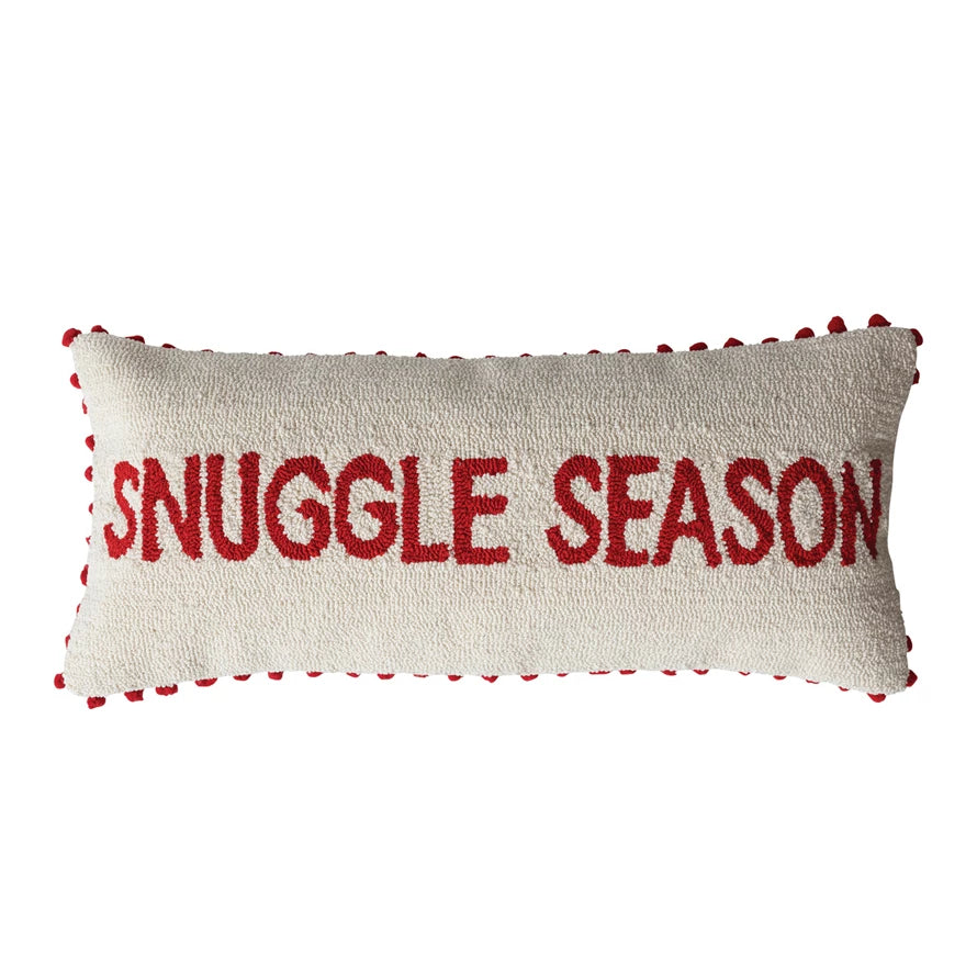 Tufted Lumbar Pillow with Pom Pom Trim "Snuggle Season"