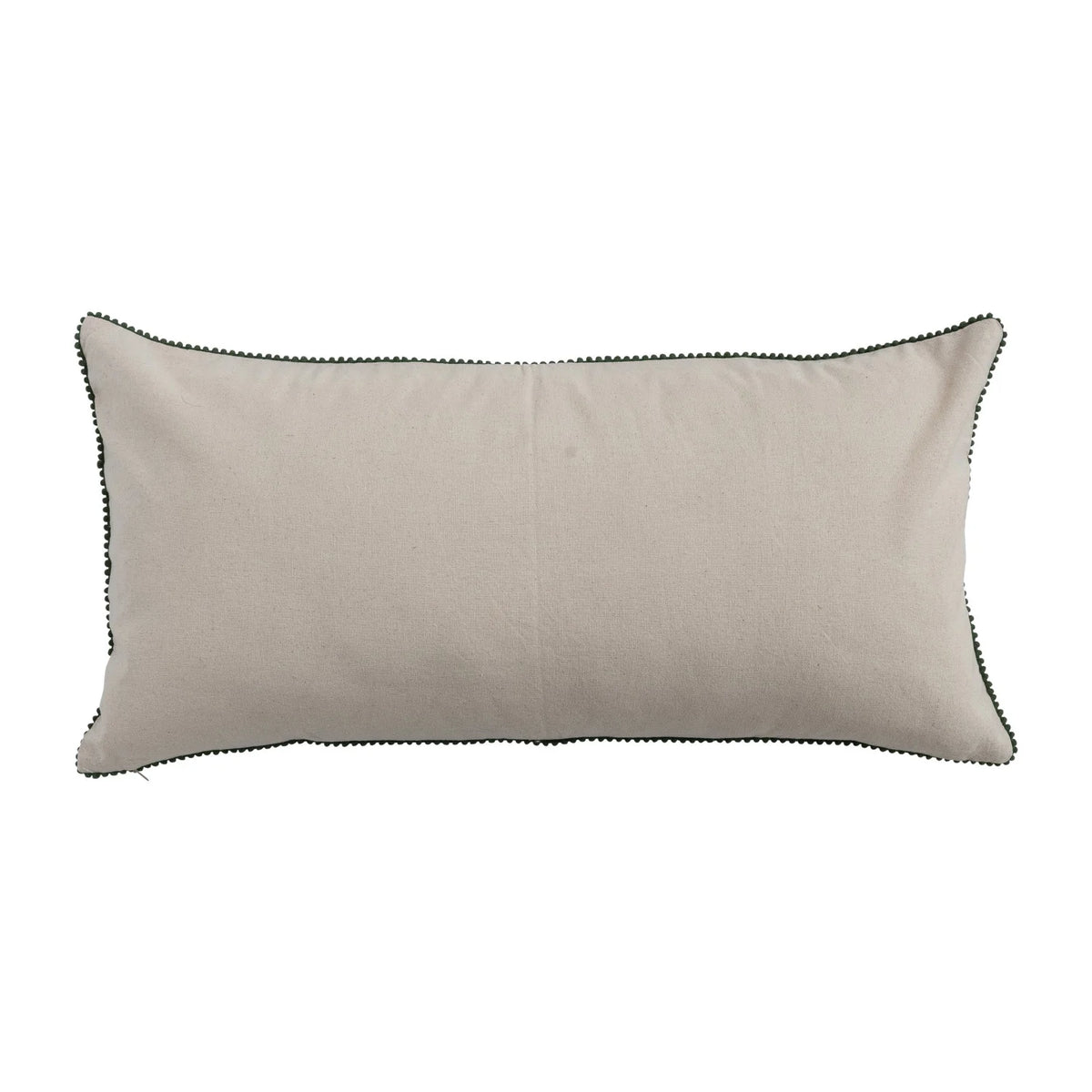Cotton & Linen Slub Printed Lumbar Pillow with Tree Pattern, Beads & Mini Pom Pom Trim