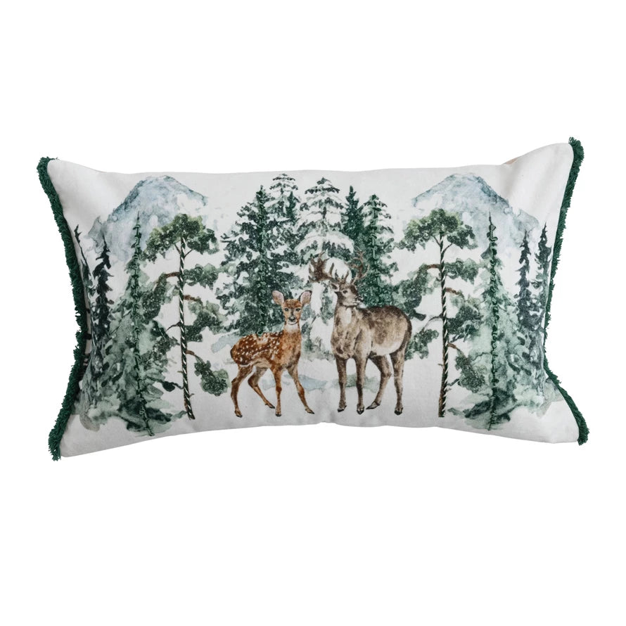 Velvet Pillow with Woodland Deer Scene