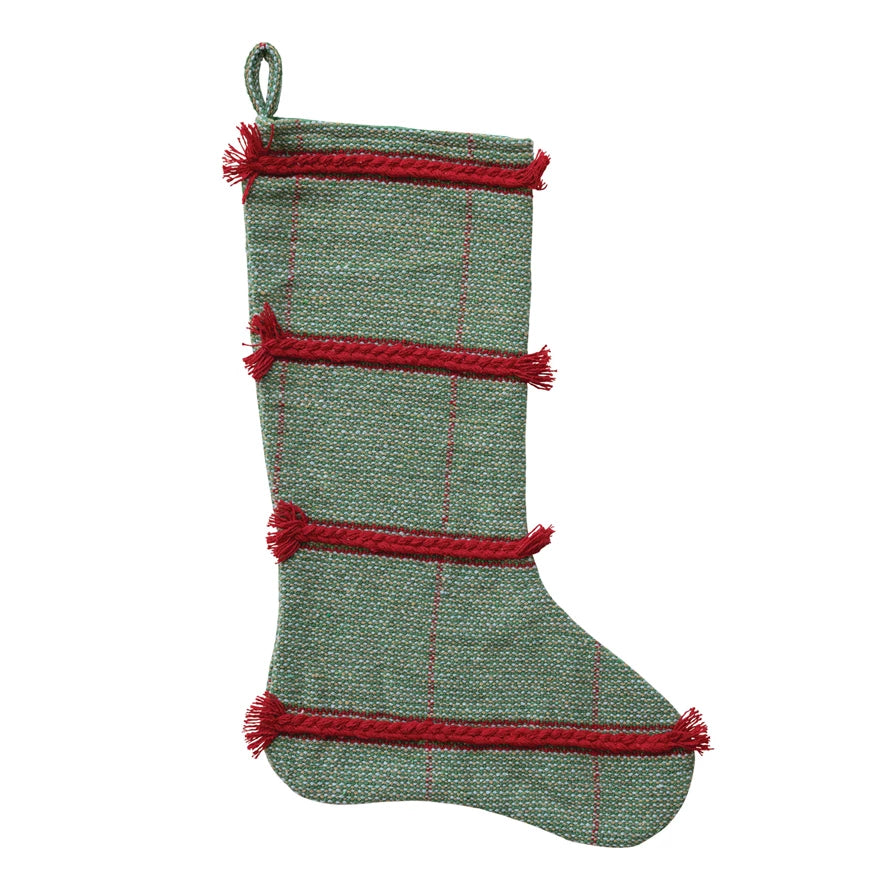 Woven Recycled Blend Stocking with Braided Embroidery & Fring