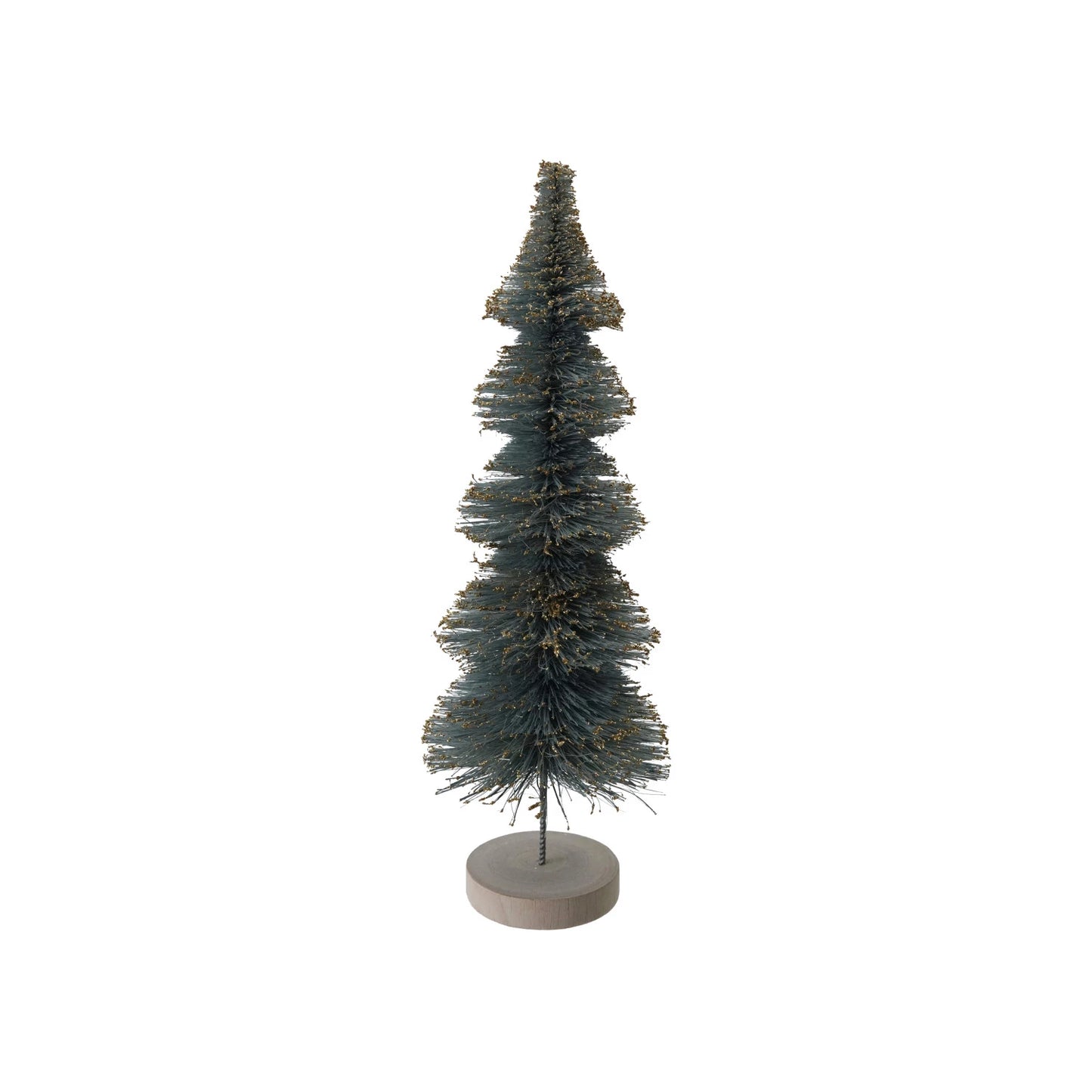 Sisal Bottle Brush Tree with Gold Glitter & Wood Base