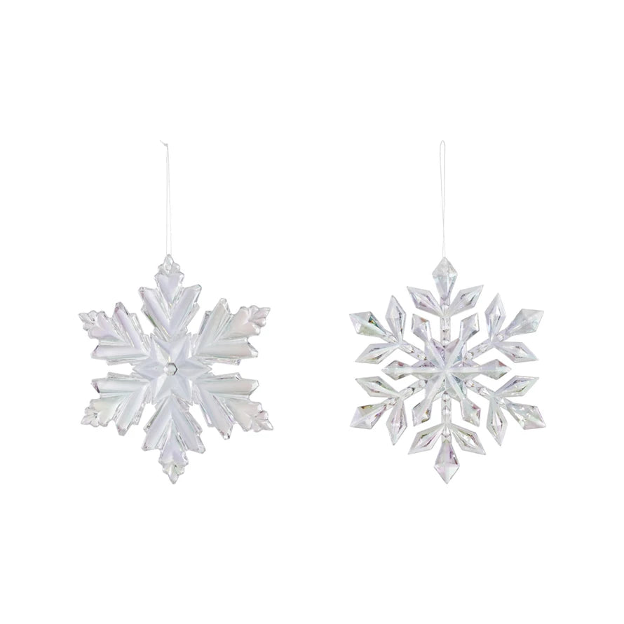 6"H Plastic Snowflake Ornament, Iridescent Finish
