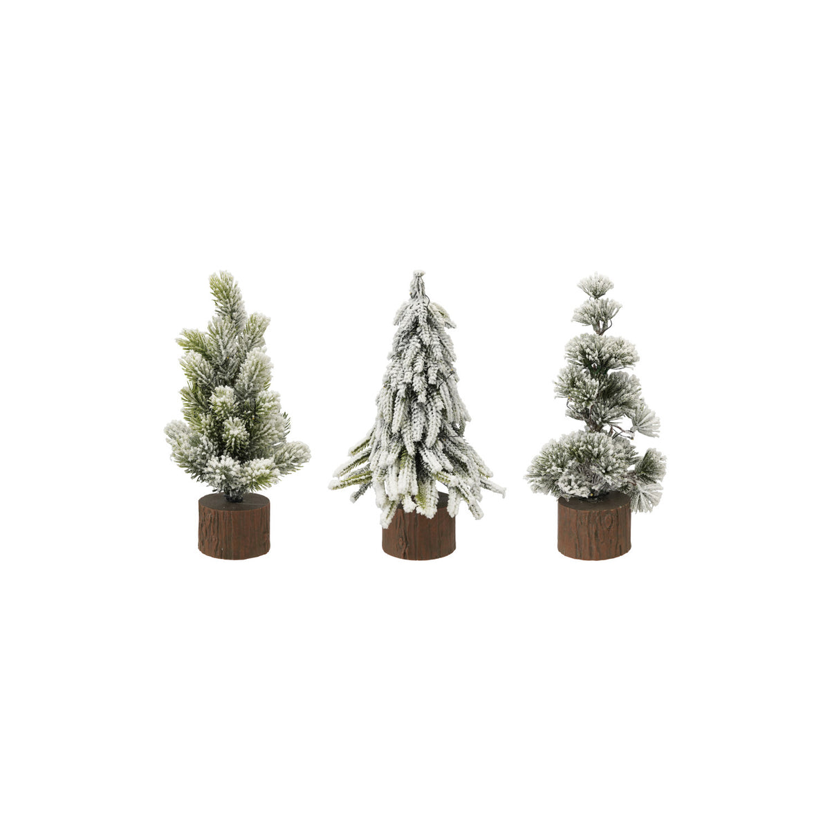 Plastic Tree with Faux Wood Slice Base & LED Light, Snow Finish
