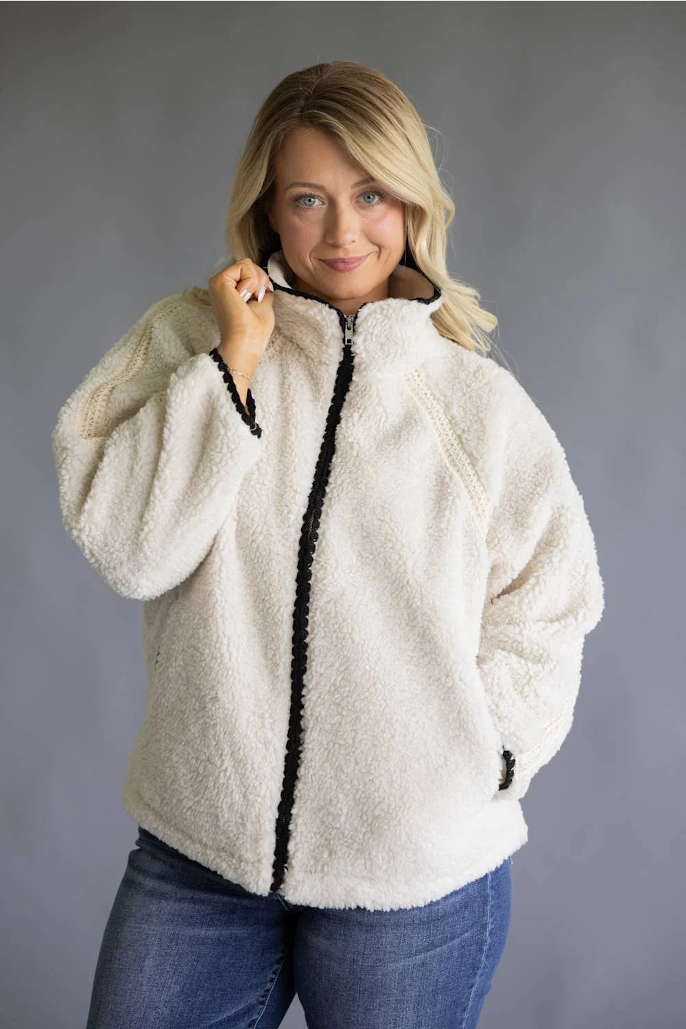 Sherpa Lace Trim Jacket